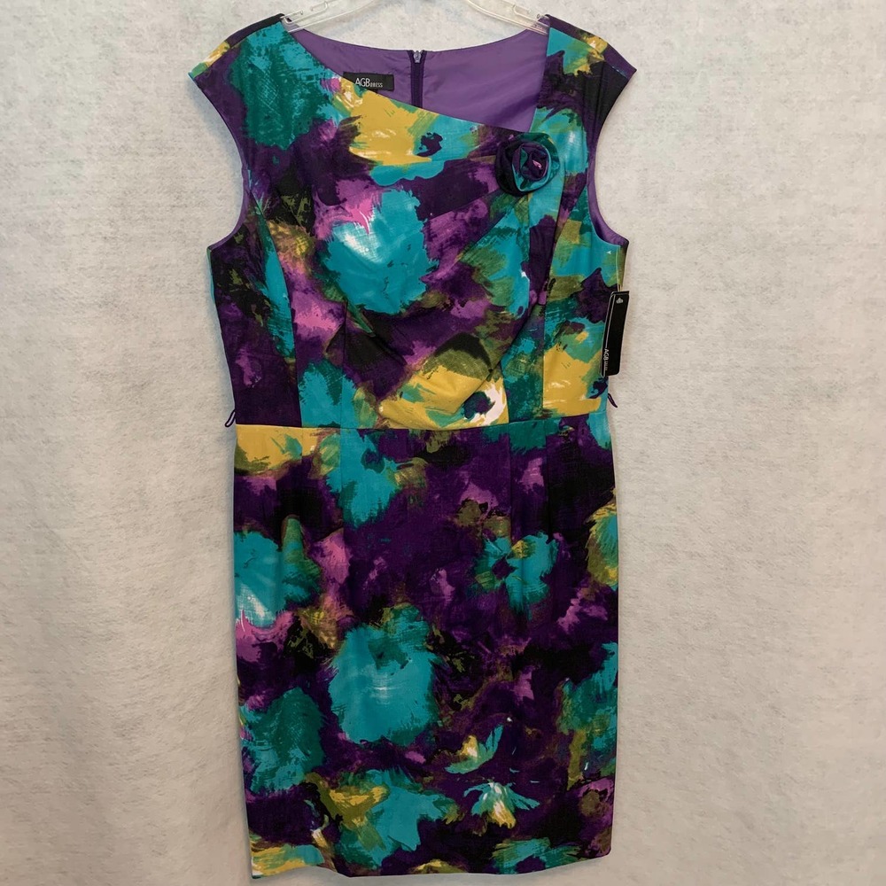 AGB Watercolor Print Party Dress Women's Plus Size‎ 14 NWT